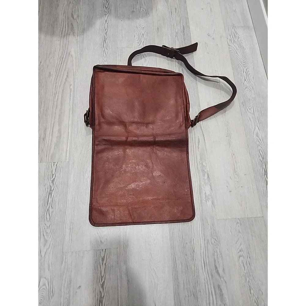 Cognac Brown Leather Portfolio/Laptop Bag Hand Made High Quality‎ With Strap